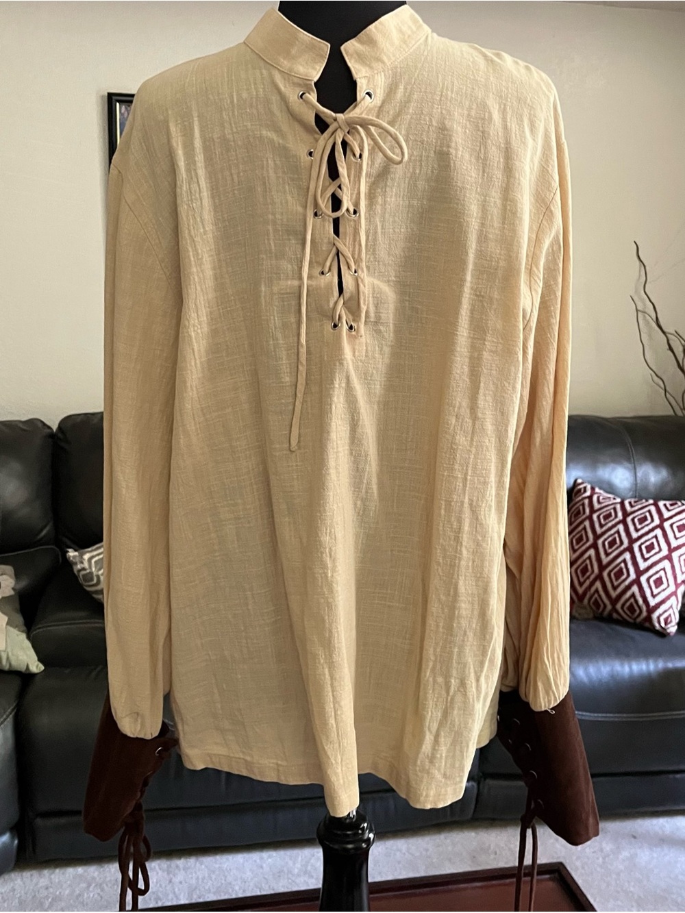 Medieval Beige Lace-Up Peasant Shirt